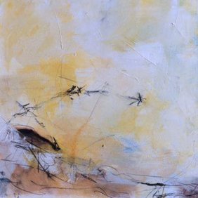 Ana Matt (Ana Matt
Krankenhaus Barmherzige Brüder Regensburg) Man sieht das Werk von Ana Matt „Ich bin nun ganz in deiner Macht", 2002, Öl auf Leinwand, 50 x 50 cm. Es weist vorallem gelb, schwarz, beige und grautöne auf.