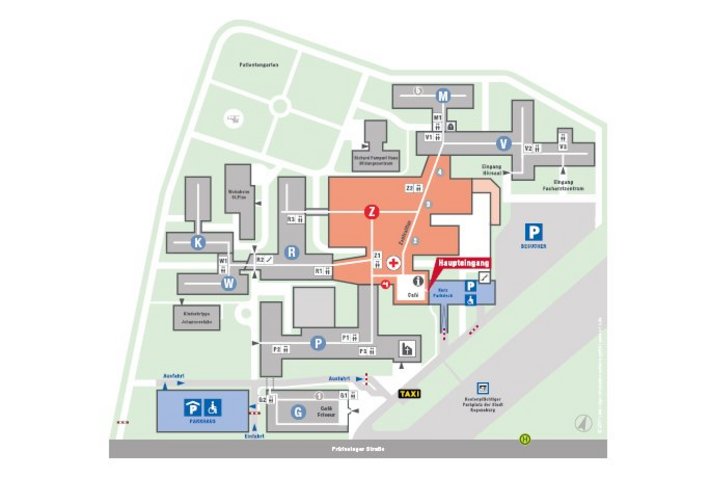 Übersichtsplan Krankenhaus Barmherzige Brüder Regensburg (pdf: sis |sign information systems gmbh) Auf dem Lageplan finden Sie eine Übersicht über die wichtigsten Orientierungspunkte unseres Krankenhauses.