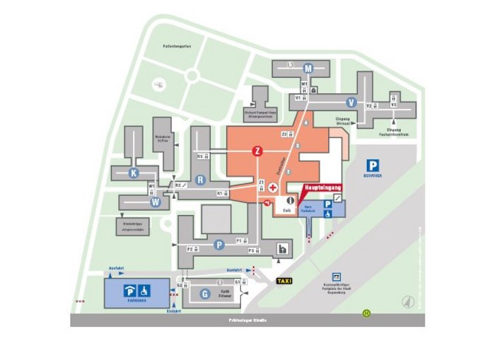 Übersichtsplan Krankenhaus Barmherzige Brüder Regensburg (pdf: sis |sign information systems gmbh) Auf dem Lageplan finden Sie eine Übersicht über die wichtigsten Orientierungspunkte unseres Krankenhauses.