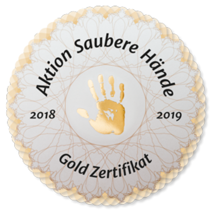 Gold Zertifikat 2018-2019 (Logo: Aktion "Saubere Hände") Gold Zertifikat der Aktion Saubere Hände