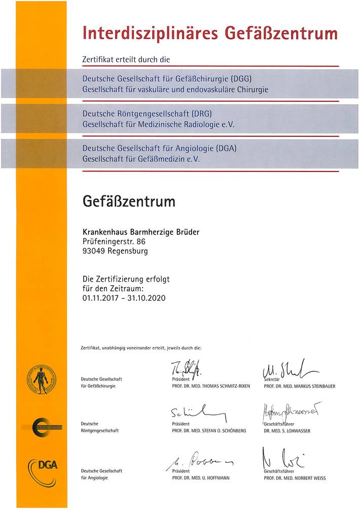 Zertifikat Gefäßzentrum 2018 (pdf: Deutsche Gesellschaft für Gefäßchirurgie (DGG))