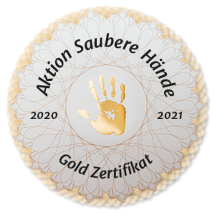 Gold Zertifikat 2020-2021 (Logo: Aktion "Saubere Hände") Gold Zertifikat der Aktion Saubere Hände