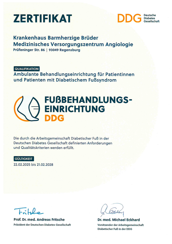 Zertifikat Fußbehandlungseinrichtung DDG (pdf: Deutsche Diabetes Gesellschaft (DDG))